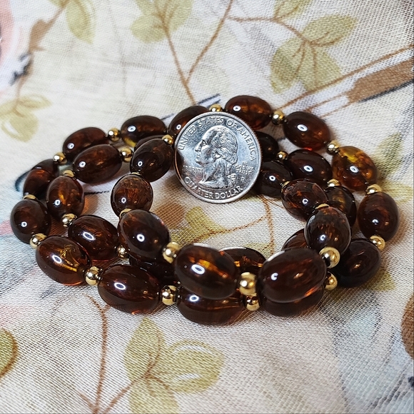 Faux Tortoise Brown Lucite Acrylic Gold Tone Necklace Hidden Clasp Vintage EUC - Picture 3 of 11